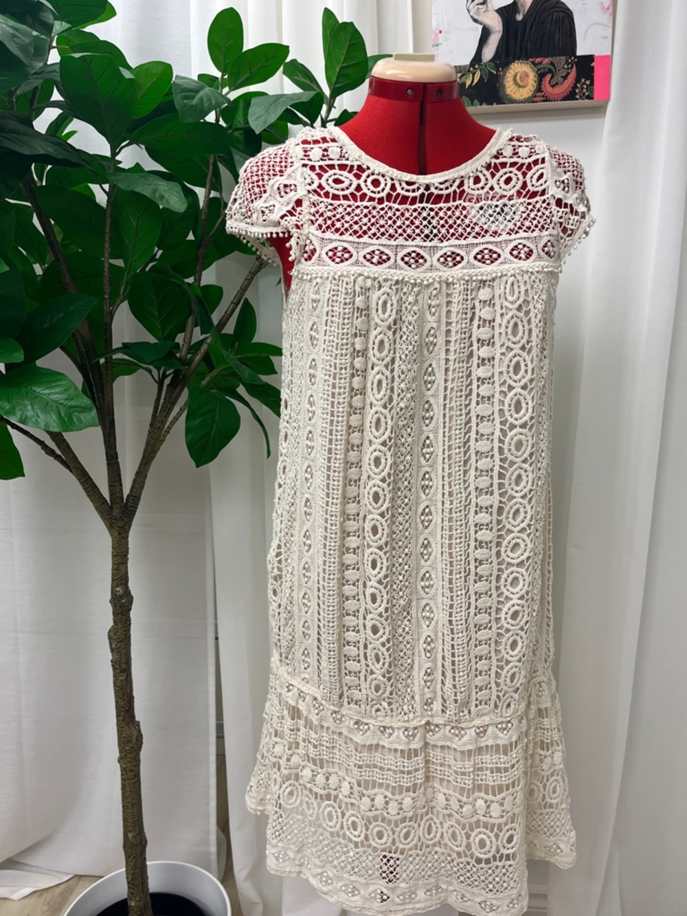 Maeve Cream Crochet Midi Dress